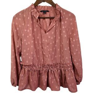 Zac & Rachel Swiss Dot V Neck Peasant Blouse Boho Womens Small